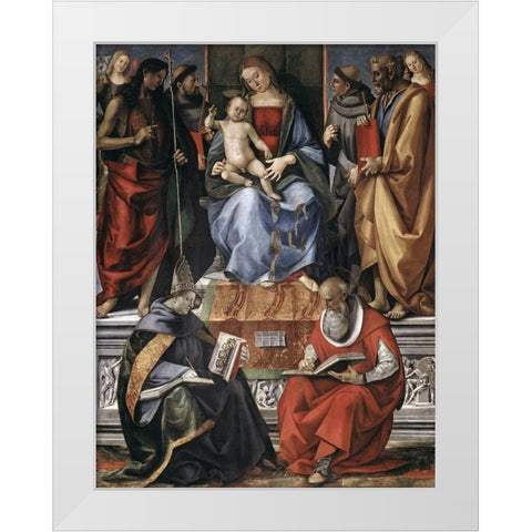 Madonna With Child Among Saints White Modern Wood Framed Art Print by Signorelli, Luca
