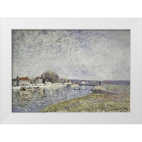 Le Barage, Canal du Loins a Saint-Mammes White Modern Wood Framed Art Print by Sisley, Alfred