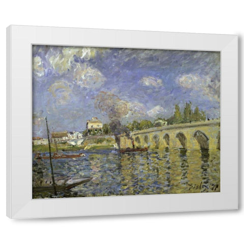 The Bridge White Modern Wood Framed Art Print by Sisley, Alfred