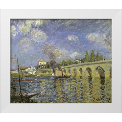 The Bridge White Modern Wood Framed Art Print by Sisley, Alfred