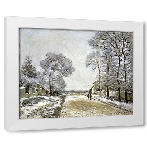 The Road, Effect of Snow (La Route, Effet de Neige) White Modern Wood Framed Art Print by Sisley, Alfred