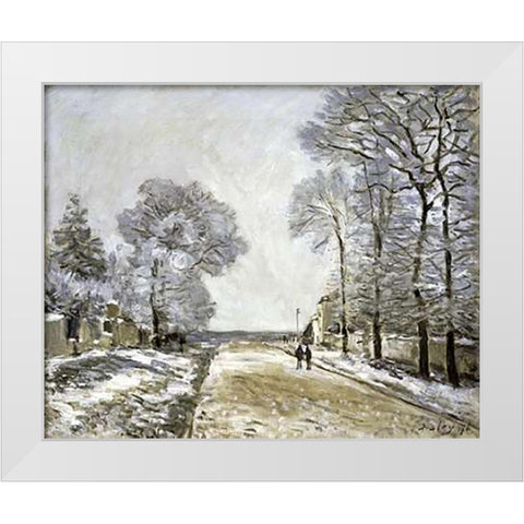 The Road, Effect of Snow (La Route, Effet de Neige) White Modern Wood Framed Art Print by Sisley, Alfred