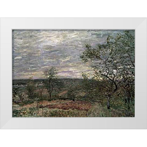 Windy Day In Vienna White Modern Wood Framed Art Print by Sisley, Alfred