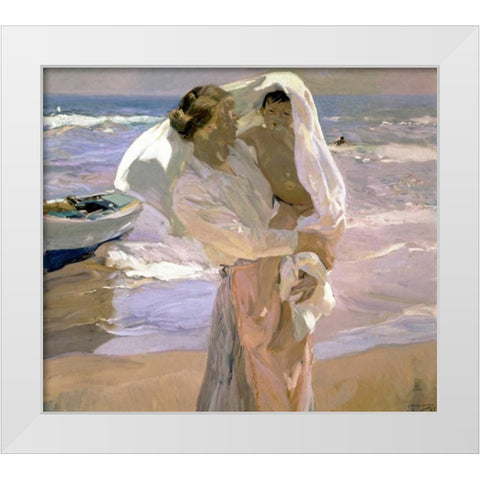 After the Bath White Modern Wood Framed Art Print by Bastida, Joaquin Sorrolla