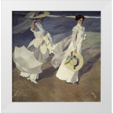 Stroll to the Edge of the Sea White Modern Wood Framed Art Print by Sorrolla y Bastida, Joaquin