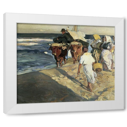 Taking Out the Boat White Modern Wood Framed Art Print by Sorrolla y Bastida, Joaquin