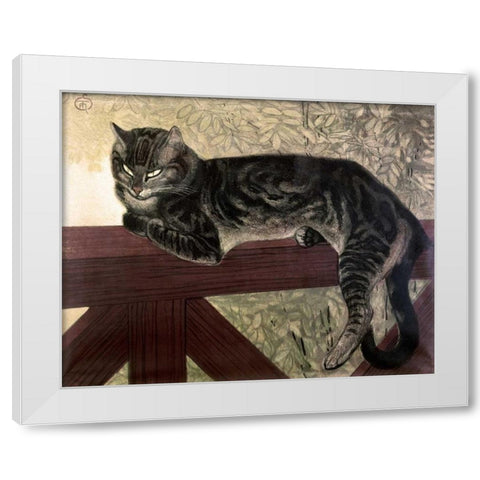 Cat On The Balustrade White Modern Wood Framed Art Print by Steinlen, Theophile