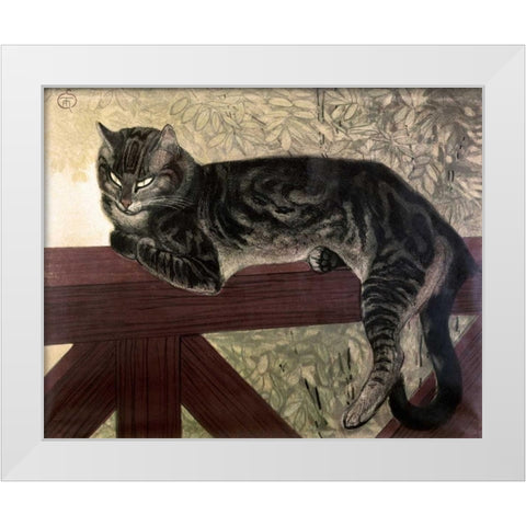 Cat On The Balustrade White Modern Wood Framed Art Print by Steinlen, Theophile