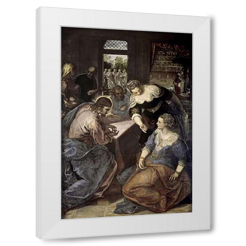 Museumist In The House of Mary and Martha White Modern Wood Framed Art Print by Tintoretto, Jacopo