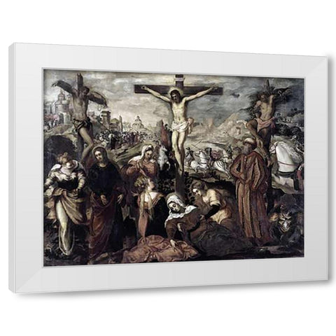 Crucifixion White Modern Wood Framed Art Print by Tintoretto, Jacopo