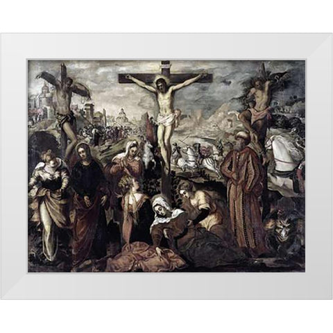 Crucifixion White Modern Wood Framed Art Print by Tintoretto, Jacopo