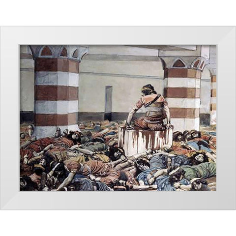 Abimelech Slays His Seventy Brethren White Modern Wood Framed Art Print by Tissot, James