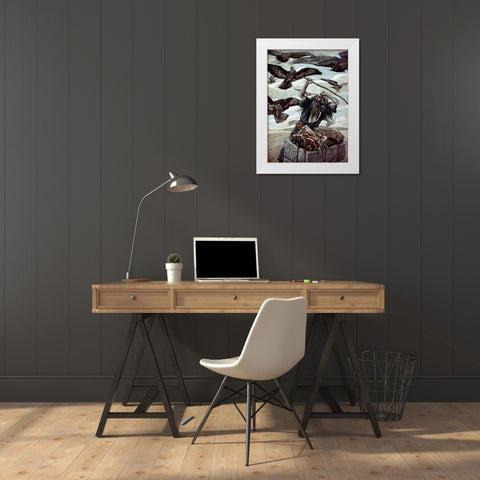 Abraham Guarding His Sacrifice White Modern Wood Framed Art Print by Tissot, James