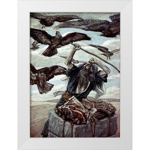 Abraham Guarding His Sacrifice White Modern Wood Framed Art Print by Tissot, James