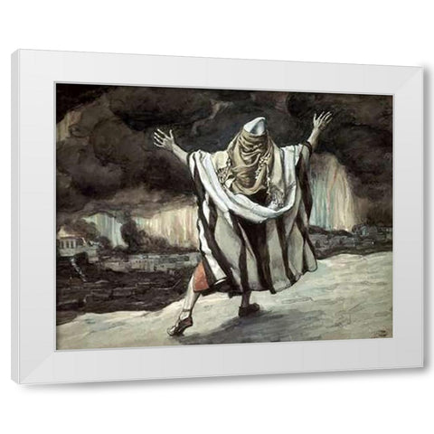 Abraham Sees Sodom In Flames White Modern Wood Framed Art Print by Tissot, James