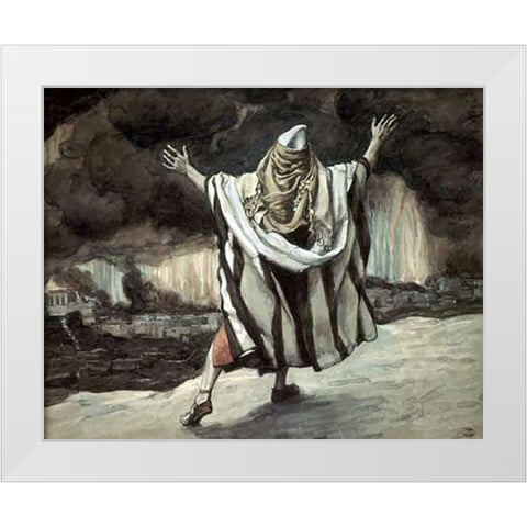 Abraham Sees Sodom In Flames White Modern Wood Framed Art Print by Tissot, James