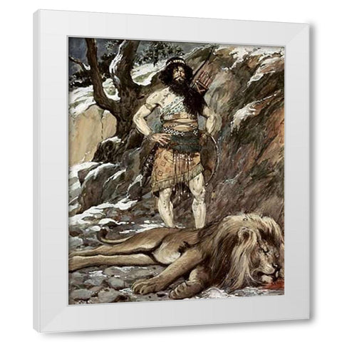 Benaiah, Who Slew The Lion White Modern Wood Framed Art Print by Tissot, James