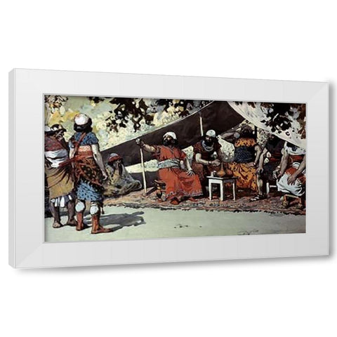 Ben-Hadad and The Kings Drinking In The Tent White Modern Wood Framed Art Print by Tissot, James