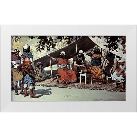 Ben-Hadad and The Kings Drinking In The Tent White Modern Wood Framed Art Print by Tissot, James