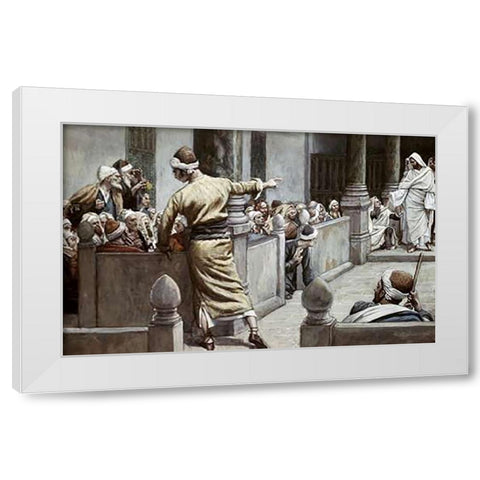 Blind Man Tells His Story To The Jews White Modern Wood Framed Art Print by Tissot, James