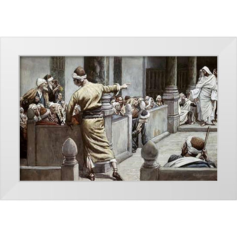 Blind Man Tells His Story To The Jews White Modern Wood Framed Art Print by Tissot, James