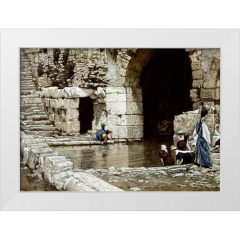 Blind Man Washes In The Pool of Siloam White Modern Wood Framed Art Print by Tissot, James Jacques
