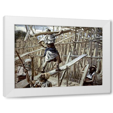 Building of The Ark White Modern Wood Framed Art Print by Tissot, James