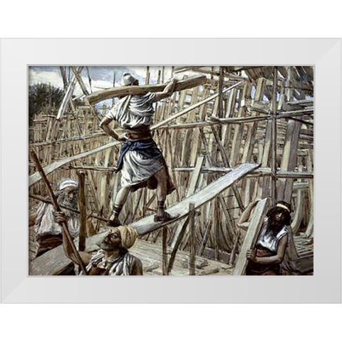 Building of The Ark White Modern Wood Framed Art Print by Tissot, James