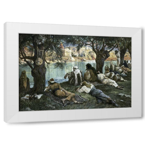 By The Waters of Babylon White Modern Wood Framed Art Print by Tissot, James Jacques