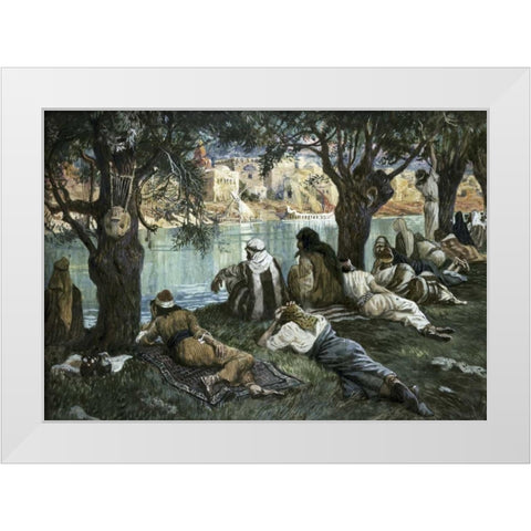 By The Waters of Babylon White Modern Wood Framed Art Print by Tissot, James Jacques
