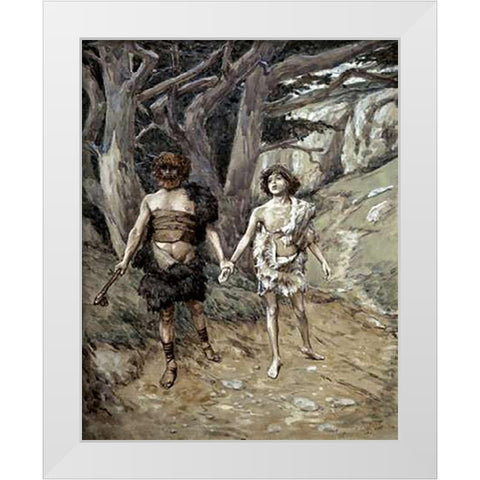Cain Leadeth Abel To Death White Modern Wood Framed Art Print by Tissot, James
