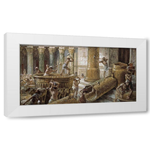 Chaldees Destroy The Brazen Sea White Modern Wood Framed Art Print by Tissot, James Jacques