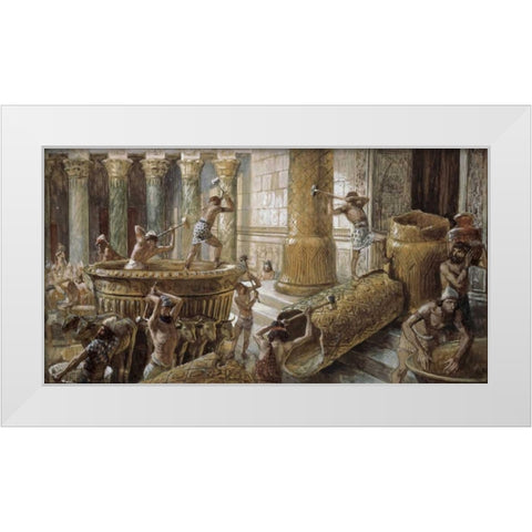 Chaldees Destroy The Brazen Sea White Modern Wood Framed Art Print by Tissot, James Jacques