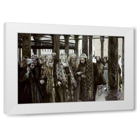 Chief Priests Take Counsel Together White Modern Wood Framed Art Print by Tissot, James