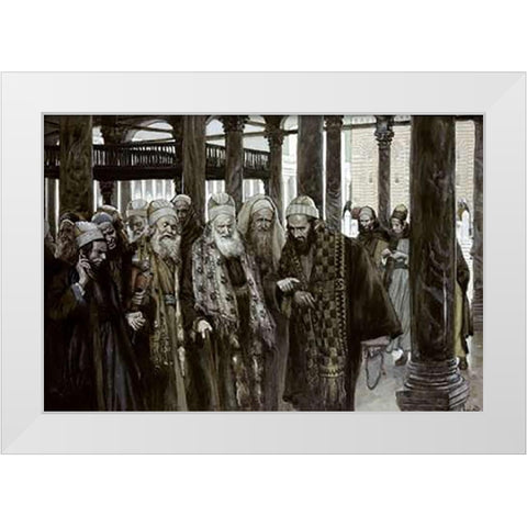 Chief Priests Take Counsel Together White Modern Wood Framed Art Print by Tissot, James