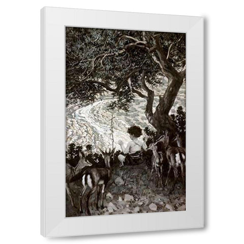 Childhood of John The Baptist White Modern Wood Framed Art Print by Tissot, James