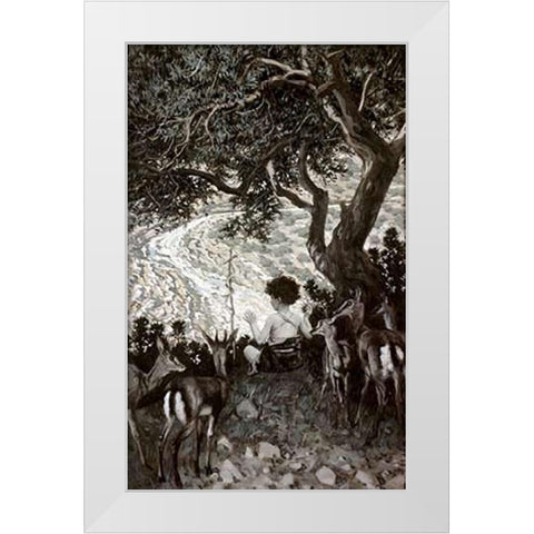 Childhood of John The Baptist White Modern Wood Framed Art Print by Tissot, James