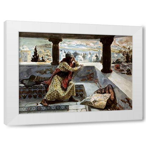 David Sees Bath-Sheba Bathing White Modern Wood Framed Art Print by Tissot, James