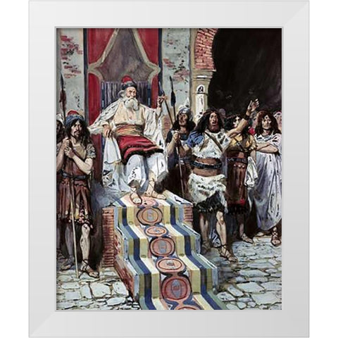 David Sees The Messenger Arrive White Modern Wood Framed Art Print by Tissot, James