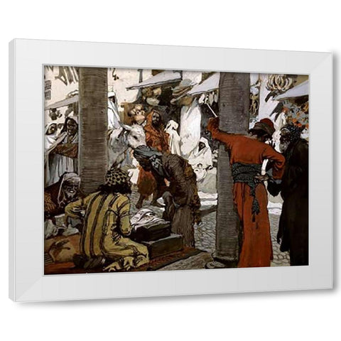 Deceit and Guile Depart Not From Her Streets White Modern Wood Framed Art Print by Tissot, James