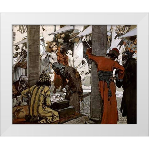 Deceit and Guile Depart Not From Her Streets White Modern Wood Framed Art Print by Tissot, James