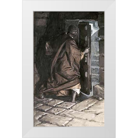 Departure of Judas White Modern Wood Framed Art Print by Tissot, James