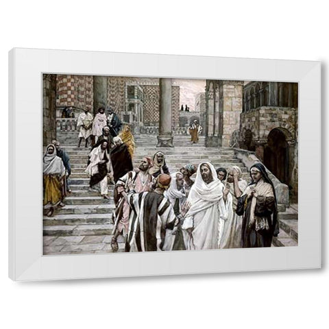 Disciples Admire The Buildings of The Temple White Modern Wood Framed Art Print by Tissot, James