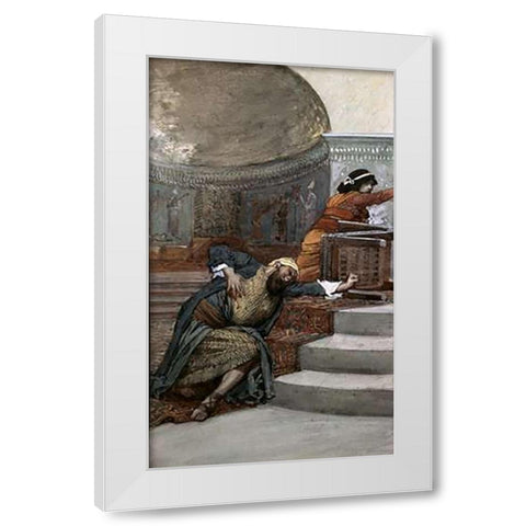 Eglon Slain By Ehud White Modern Wood Framed Art Print by Tissot, James