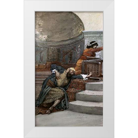 Eglon Slain By Ehud White Modern Wood Framed Art Print by Tissot, James