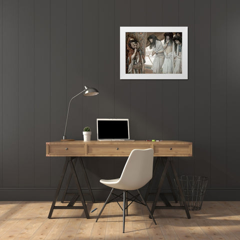Egyptians Admire Sarahs (Sarai) Beauty White Modern Wood Framed Art Print by Tissot, James