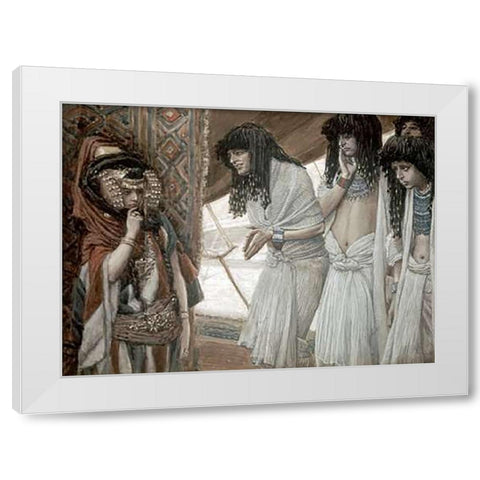 Egyptians Admire Sarahs (Sarai) Beauty White Modern Wood Framed Art Print by Tissot, James