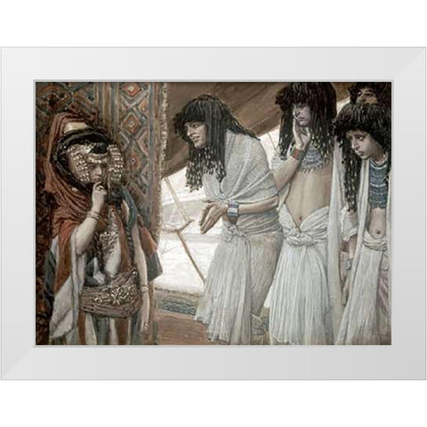Egyptians Admire Sarahs (Sarai) Beauty White Modern Wood Framed Art Print by Tissot, James