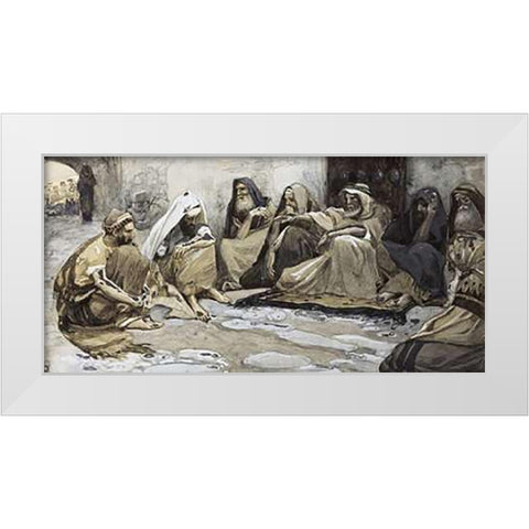 Elders at The Gate White Modern Wood Framed Art Print by Tissot, James