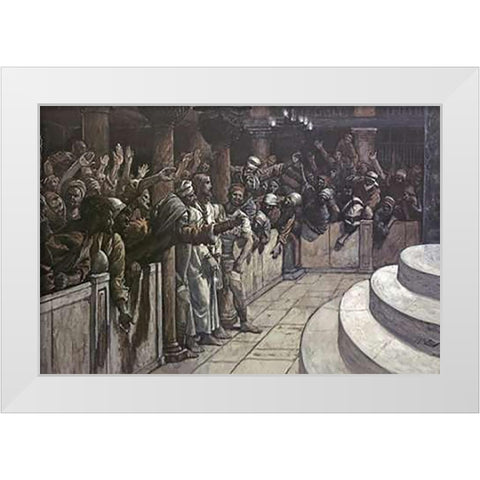 False Witness Before Caiaphas White Modern Wood Framed Art Print by Tissot, James
